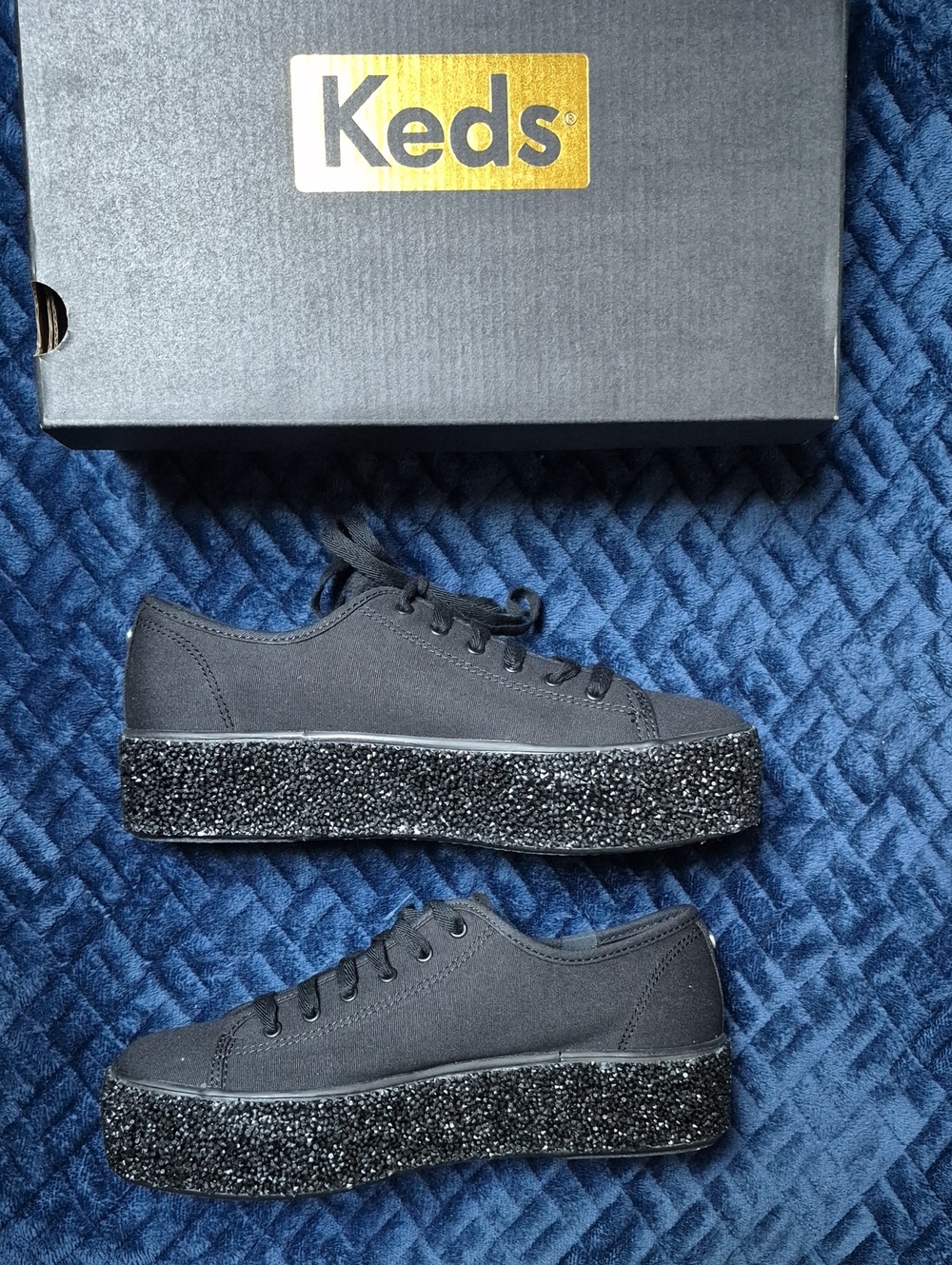 Keds Triple Up Rock Salt Canvas Sneakers W Black Glitter Platform Size 8.5 New